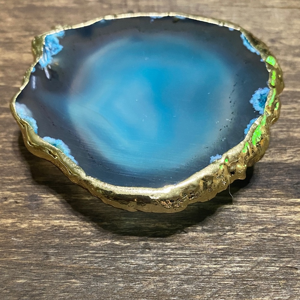 Phone Grip Blue/Teal and Gold Agate with 3M Strip and Expandable Grip on Back